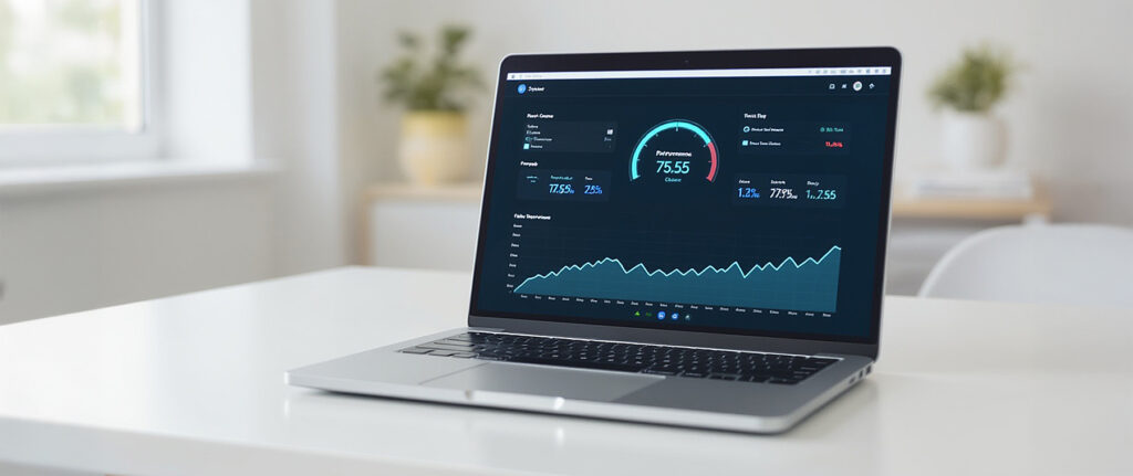 Sülearvutil kiiruse-mõõdik ja graafik; veebijõudluse parendamine